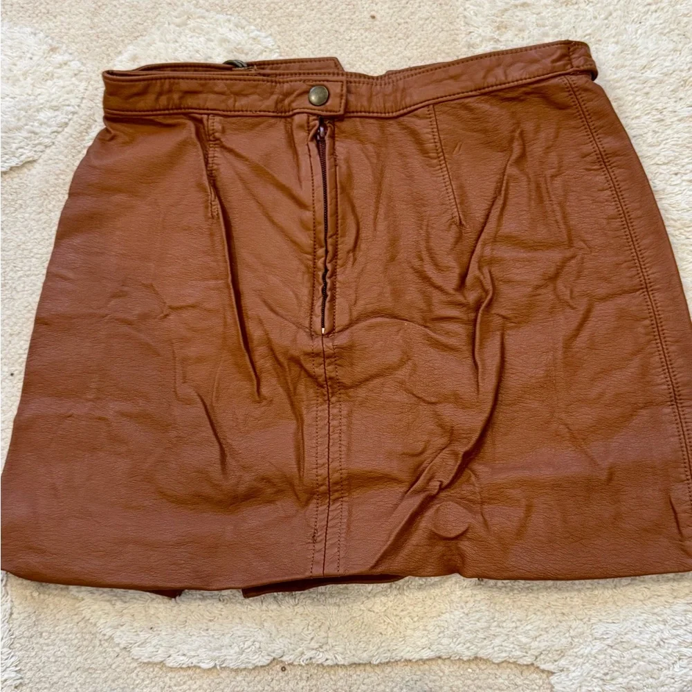 Free People Faux Leather Brown Mini Skirt, Size 4
